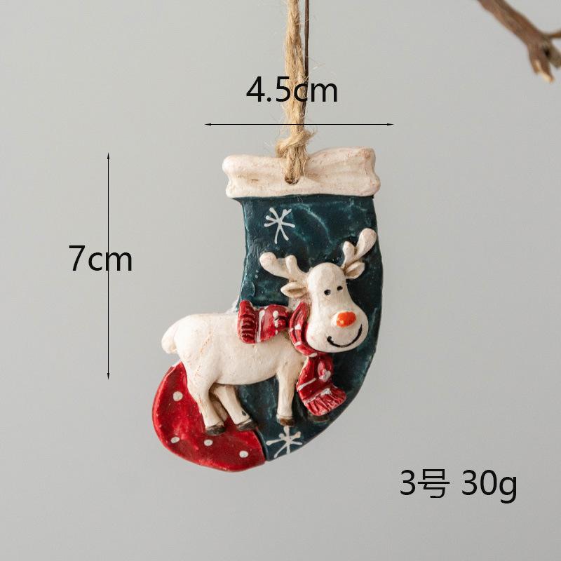 New Christmas Painted Resin Santa Claus Heart Pendant Retro Style Christmas Tree Imitation Ceramic Decoration navidad 2025