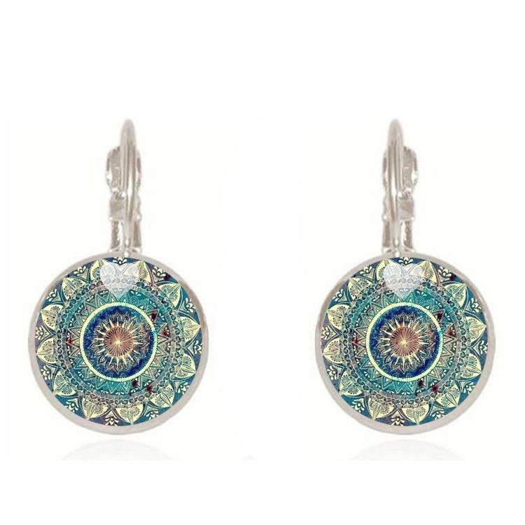 

Gemstone Mandala Earrings with Ear Hooks - Trendy European and American Style серебряный