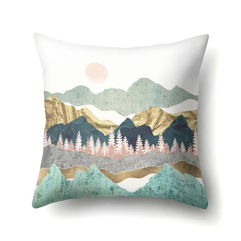 Polyester Pillow Cover Mountain Print Pillow Cover Waist Cushion Cover Car Cushion Head Cushion Cover Premium Durable