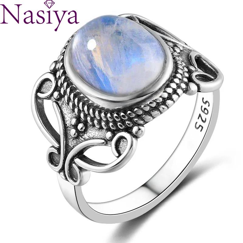 Nasiya New Vintage Ethnic Rings For Men Women CopperColor Natural Moonstone Jewelry  Dropshipping Gift