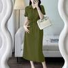 ZANZEA Women Casual Turn Down Collar Summer Short Sleeve Plain Dress