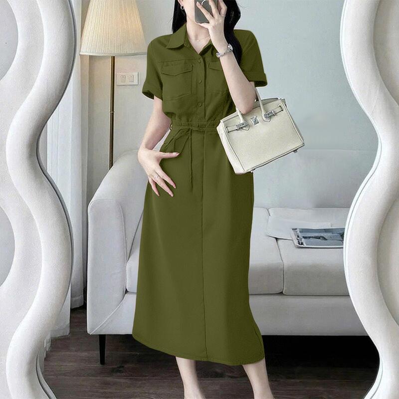 ZANZEA Women Casual Turn Down Collar Summer Short Sleeve Plain Dress