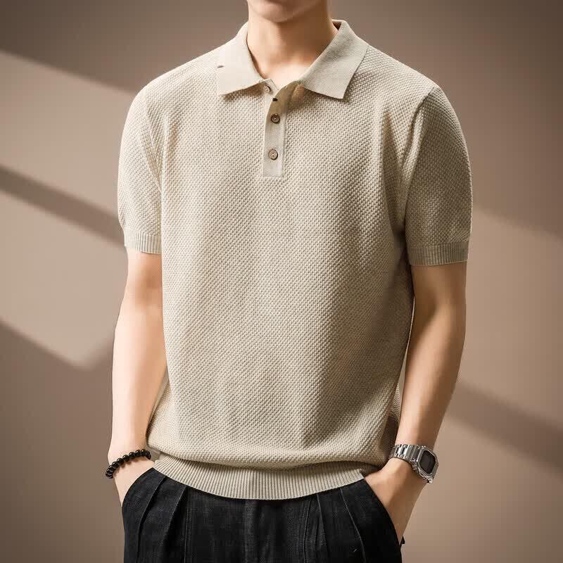 Men s Premium Waffle Knit Short Sleeve Polo Shirt M