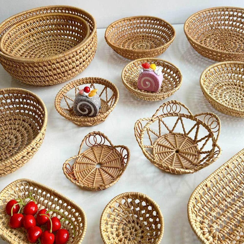 Hardness Rattan Wicker Woven Serving Baskets Rattan Basket  Restaurant Serving Tabletop Display