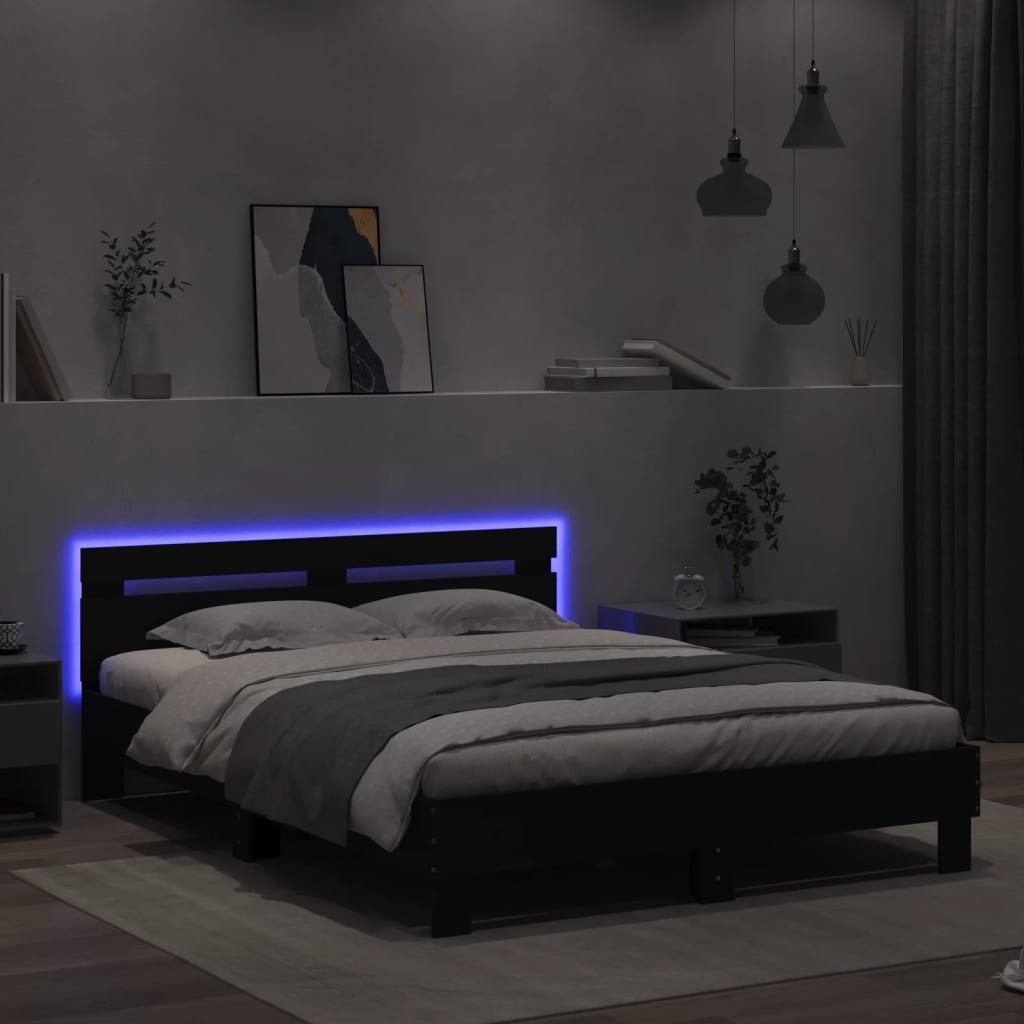 Vidaxl Rama Łóżka Z Wezgłowiem I Led, Czarna, 150X200 Cm
