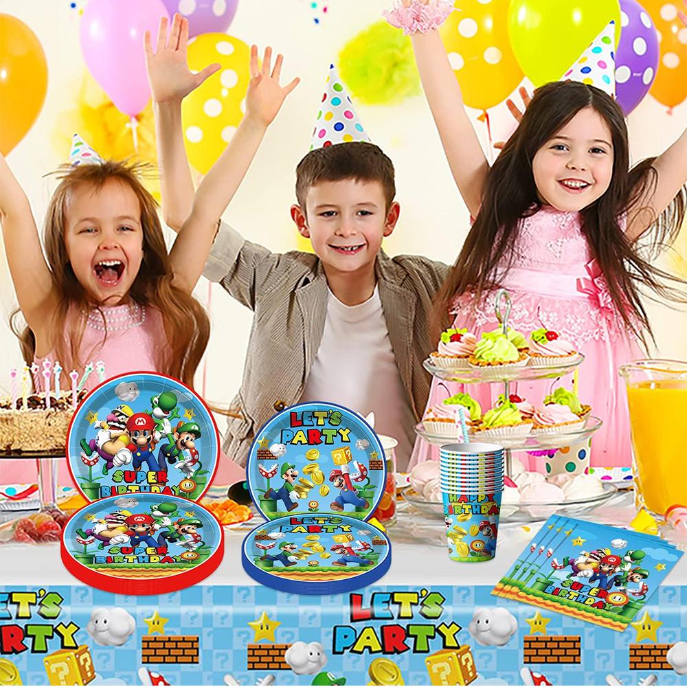 51pcs Super Mario Tableware Sets Include Plates Napkins Cups Tablecloth