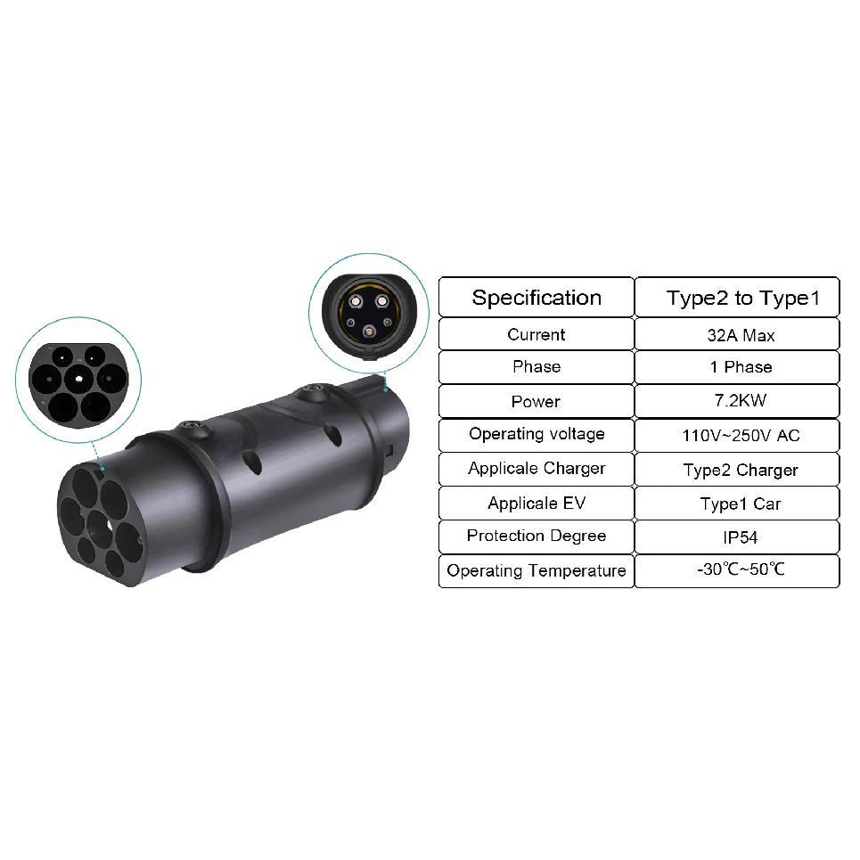 EV Adapter Type 1 to Type 2 EV Charger AC DC Convertor Type 2 to Type 1 Adapter For Type 2 to GBT EV Charging Accessories