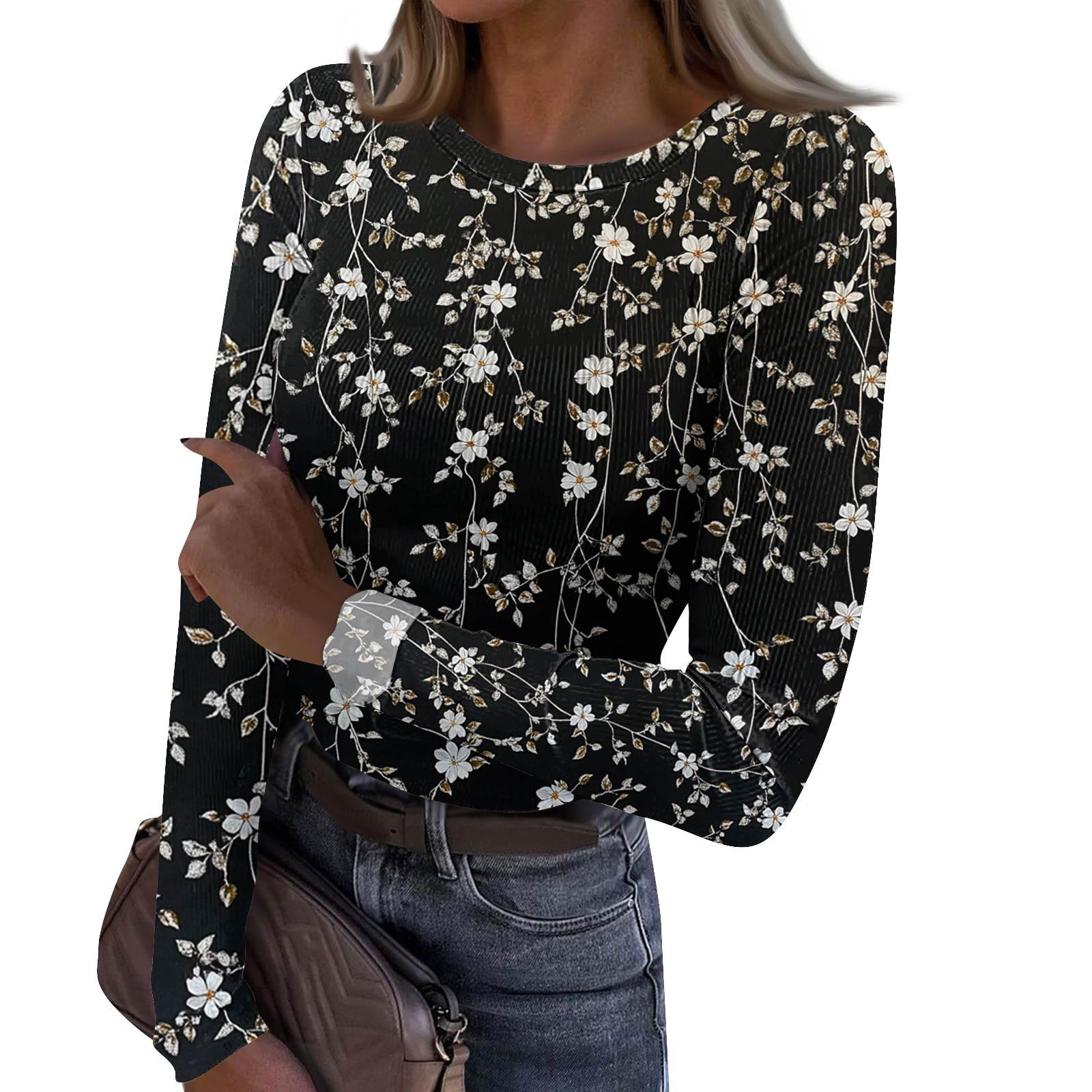 

Женская и зимняя футболка с тонким низом, модная повседневная футболка с градиентным принтом и круглым вырезом, пуловер с длинным рукавом XXL