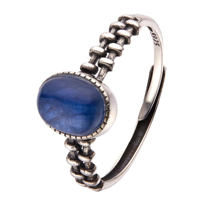 Bague Trésor Vintage Thaïlandaise Argent S925 Argent Sterling Jaspe Naturel Œil de Tigre Cyanite Colorée Bijoux pour Femmes