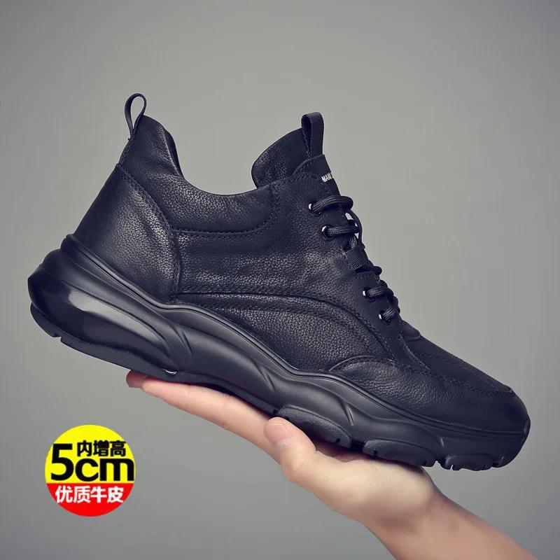 Fashion Genuine Leather Male Sneakers Incresed Man Casual Shoes Winter Cotton Men's Sports Shoes Size 38-46 High Quality Jogging Shoes