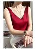 Ice Silk V-Neck Camisole for Women – Loose, Belly-Covering Satin Layer for Spring/Summer