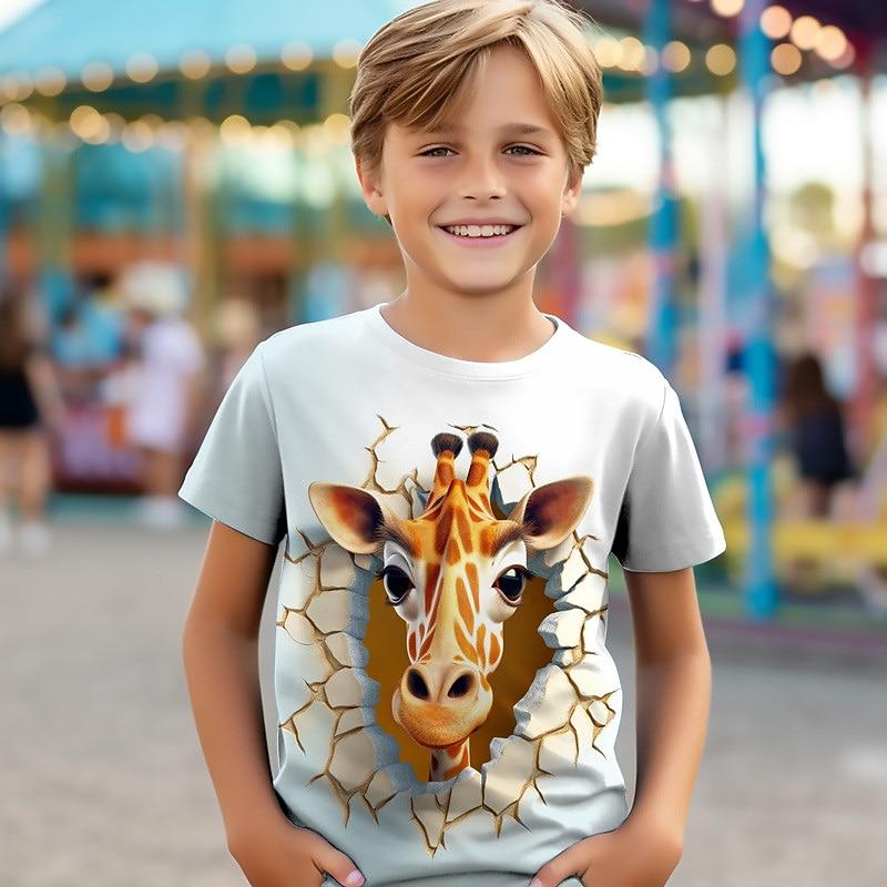Boys' Lion Giraffe Wolf Tee Shirts Short Sleeve Summer Active Sports Fashion Kids Crew Neck Outdoor Casual Daily Regular Fit