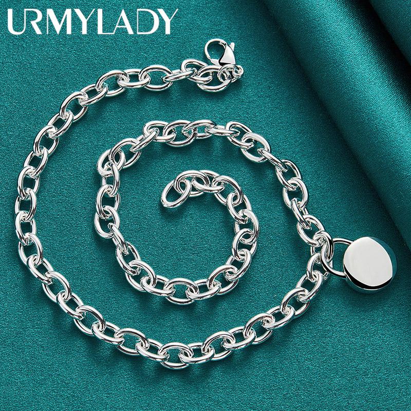 925 Sterling Silver Round Lock 18inch Pendant Necklace For Women Fashion Jewelry