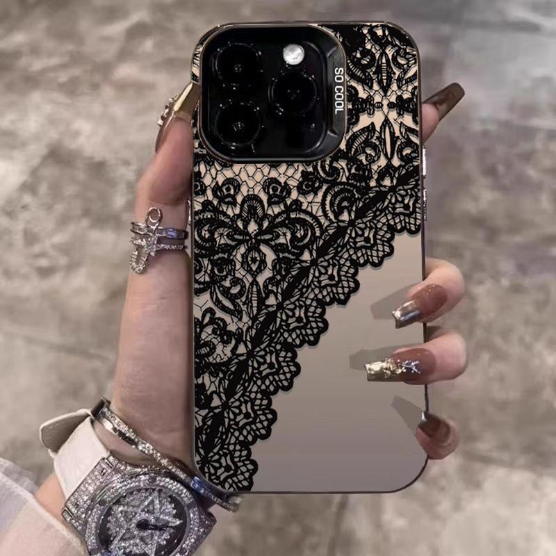 Fashion Lace Black Laser Phone Case For Samsung Galaxy S26 A16 A26 A24 A36 A35 A56 A55 A54 S25 FE S24 Ultra S23 Plus S22 Cover
