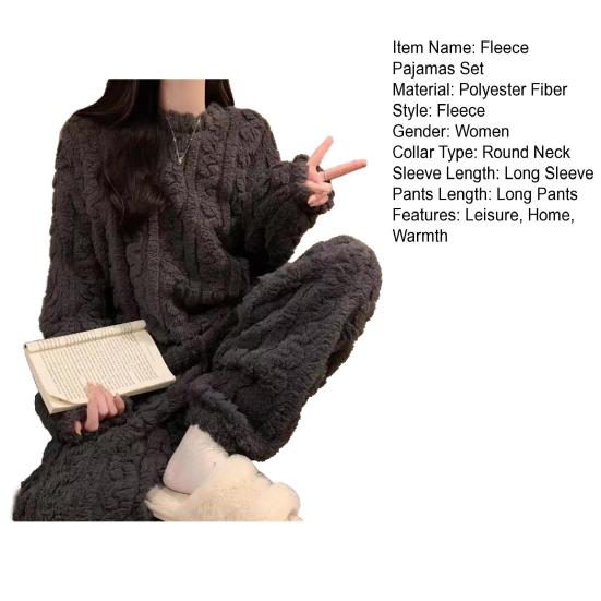 Set Pigiama da Donna in Pile Morbido e Soffice Pullover a Coste Set da Notte Due Pezzi Inverno Pjs Sherpa Sfocati Set Lounge