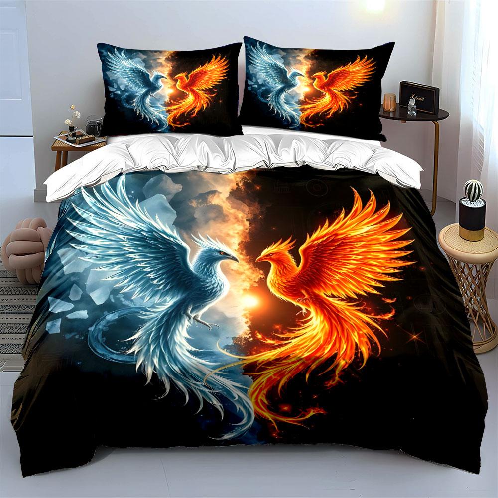 Feuer und Eis Phönix Kampf Bettwäsche Bettbezug Set (1*Bettbezug 2*Kissenbezüge, ohne Bettdecke)