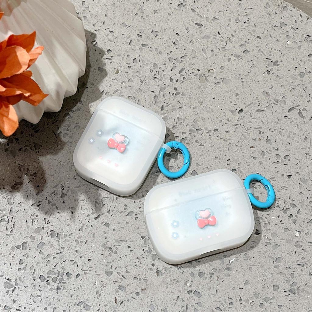 Blaues Herz 3D Schleife Kristall Niedliche Blume Matte Schlüsselanhänger Kopfhörerhülle Drahtlose Bluetooth Ladebox für Apple Airpod 1 2 Pro 3