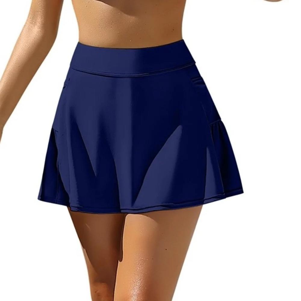 CHARMLEAKS Women Swim Skirt Short with Side Pockets Bathing Suit High Waist Swimsuit Bottom