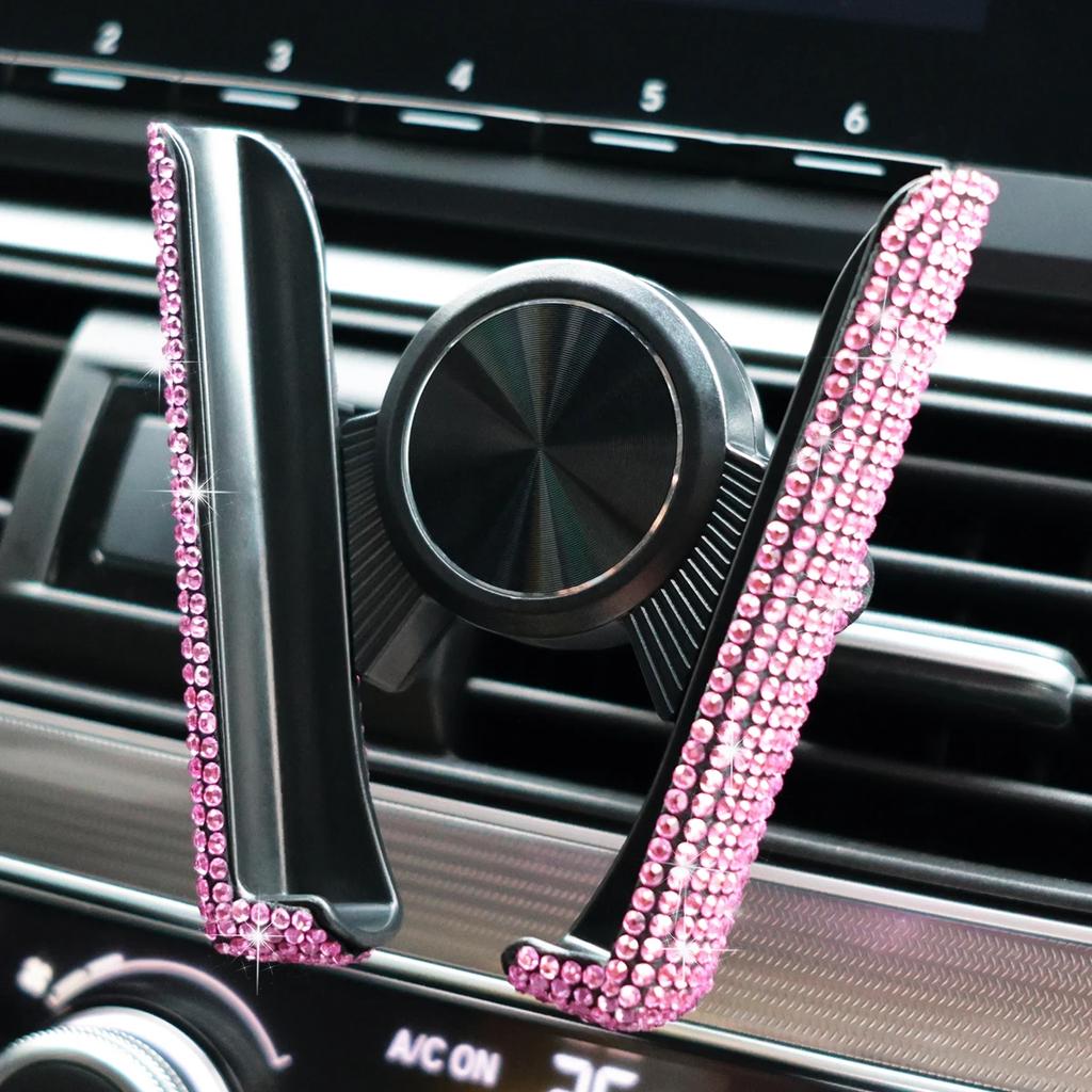 1 Stück Neuer Glitzernder Imitationsdiamant Auto Handyhalter Stilvoll & Niedlich Dual-Funktions Lüftungsschlitzhalterung 360° Drehbarer Autoständer für Dam