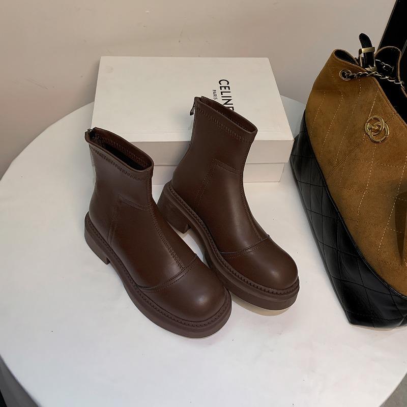 8 Great height increase comfortable autumn and winter new small inner height increase leather short boots women's thick-soled elastic thin boots