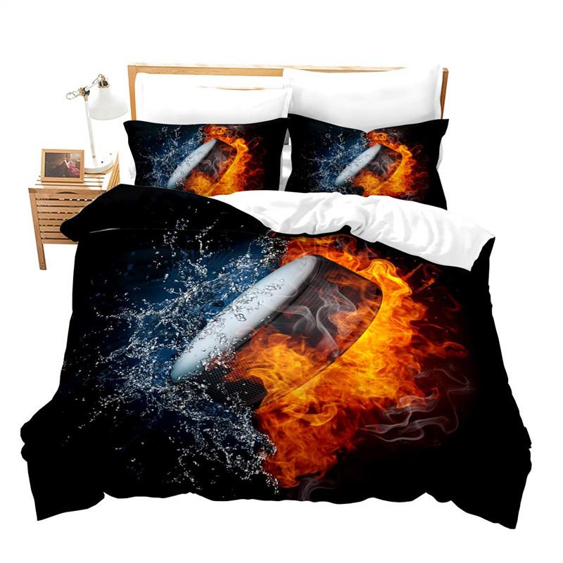 Ice Hockey Duvet Cover Hockey Player Bedding Set Winter Sports Event Comforter Cover Twin Full For Kids Boys Girls Bedroom Decor