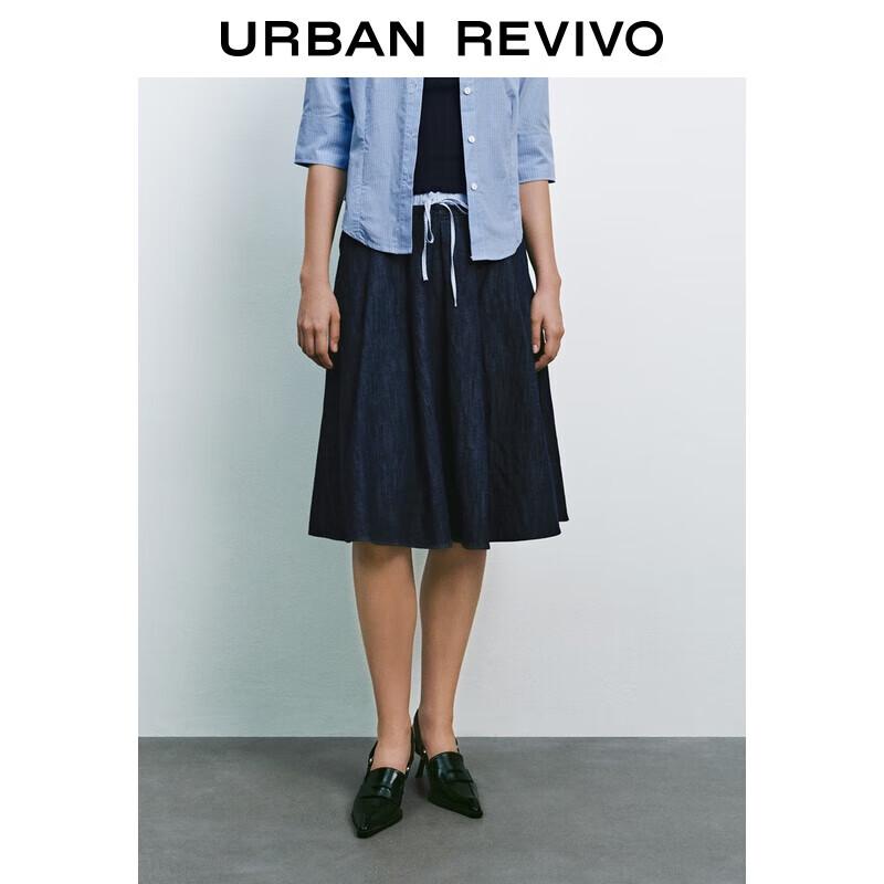 UR Women s Tie-Waist Patchwork Denim Skirt XXS