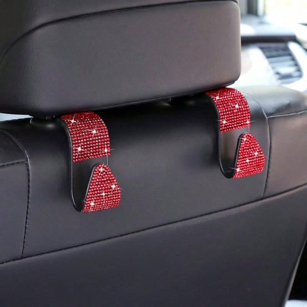 Easypie Selection 2pcs Rhinestone Car Seat Back Hooks, Creative Invisible Hooks for Hanging Accessories