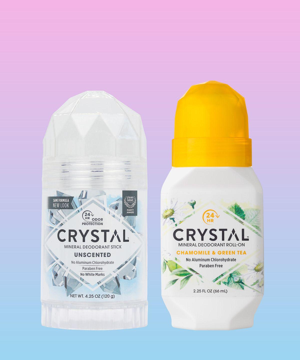 Crystal Deodorant 120g Unscented Large Size Stick & Chamomile Roll-on 2-Piece Set