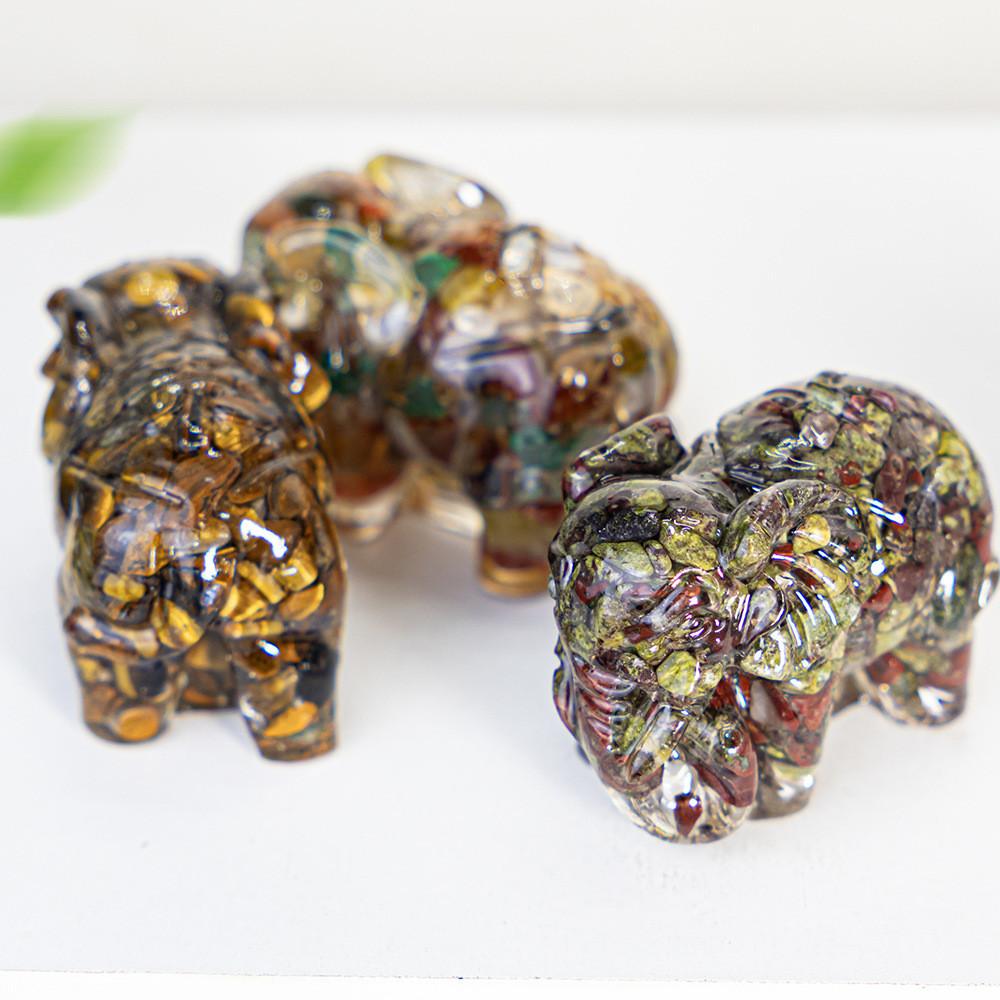 Natural Gemstone Crystal Decor Elephant Resin Art Home Gift For Special Occasions