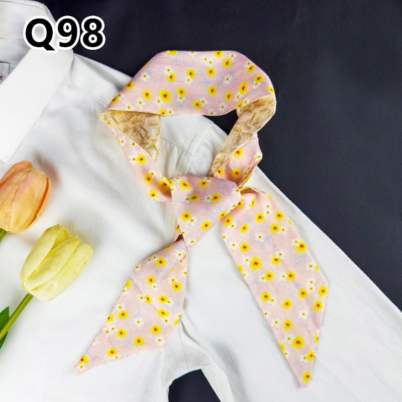 New Long Versatile Silk Scarf Tied Hair Band Bow Letter Floral Streamer Tied Bag Gift Small Silk Scarf