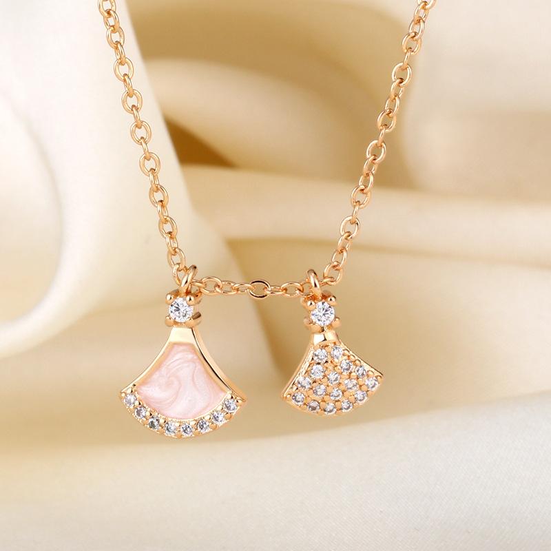 Seiko Double Fan Fritillary Full Diamond Necklace Small Skirt Pendant Collarbone Chain