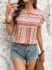 Geometric Pattern Round Neck Short Sleeved Shirt Top