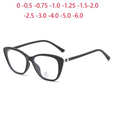 New Blue Light Blocking Cat Eye Prescription Eyeglasses With Cylinder TR90 Trend Myopia Eyeglasses Woman 0 -0.5 -0.75 To -6.0