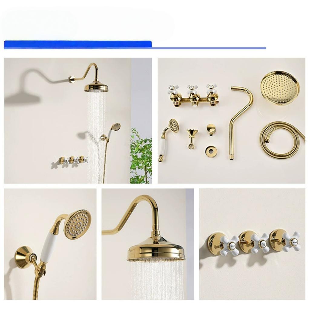 Tuqiu Gold Bathroom Shower Faucet Wall Mounted Bathroom Shower Mixer Tap Brass Brass Bath Shower Faucet Hand shower Head