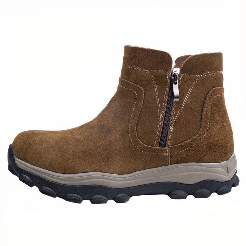 New Fashion Warm Natural Fur Winter Ankle Boots Men Waterproof Genuine Leather Snow Boots Non -Slip Work Boots Men 'S Casual Shoes