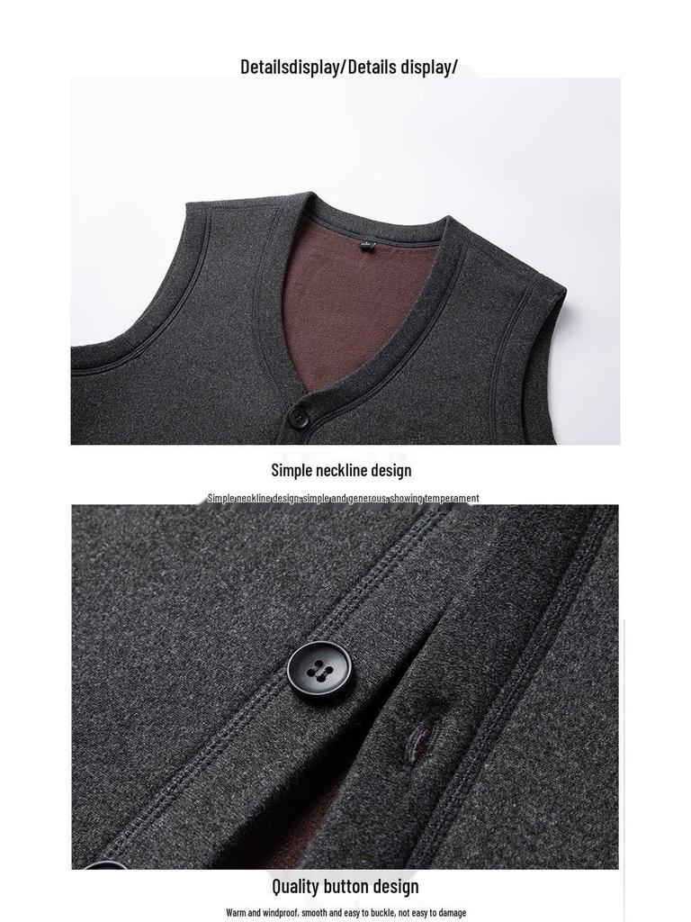 Men's Thermal Fleece-Lined Cotton Vest for Autumn/Winter 2024 - Perfect for Middle-aged and Elderly Dads and Grandpas.
