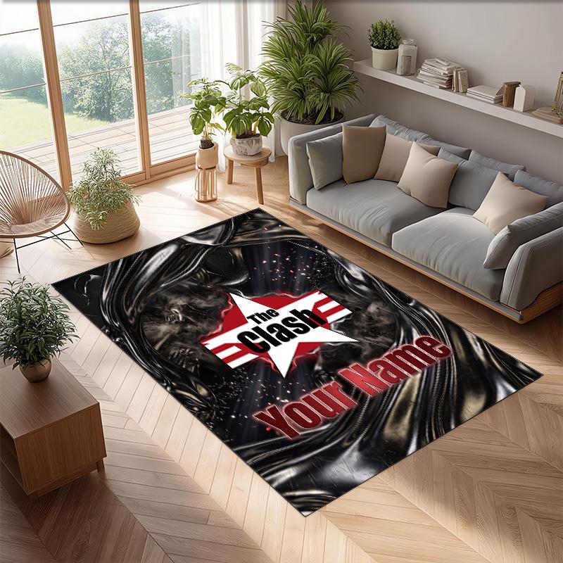 The Clash Crystal Velvet Rug, Custom Name Text Personalized Non‑Slip Floor Mat for Home Decor Gift