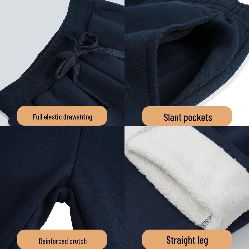 Kids' Navy Blue Fleece Sports Pants - Thick, Grey, Lambswool, Primary School Uniform Pants for Autumn/Winter