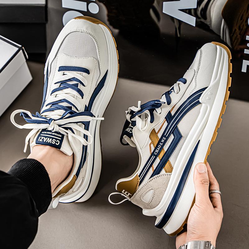 Men's Shoes New Versatile Casual Running Soft-soled Sports Men's Thick-soled Heightening Little White Dad Trendy Shoes Breathable Canvas