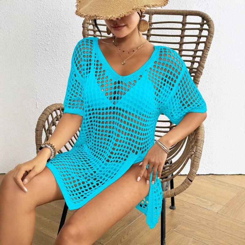 Bluză Rochie Bikini Tricotată de Vară Nouă pentru Femei cu Decolteu în V și Decupaj Deschis