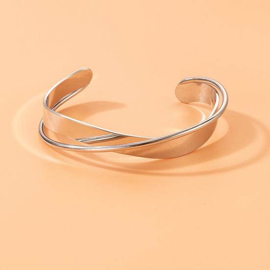Yousheng Glossy Metal Cuff Bangle Double Layer Geometric Irregular Cross Ripple Opening Jewelry Bangle Women Girls Party