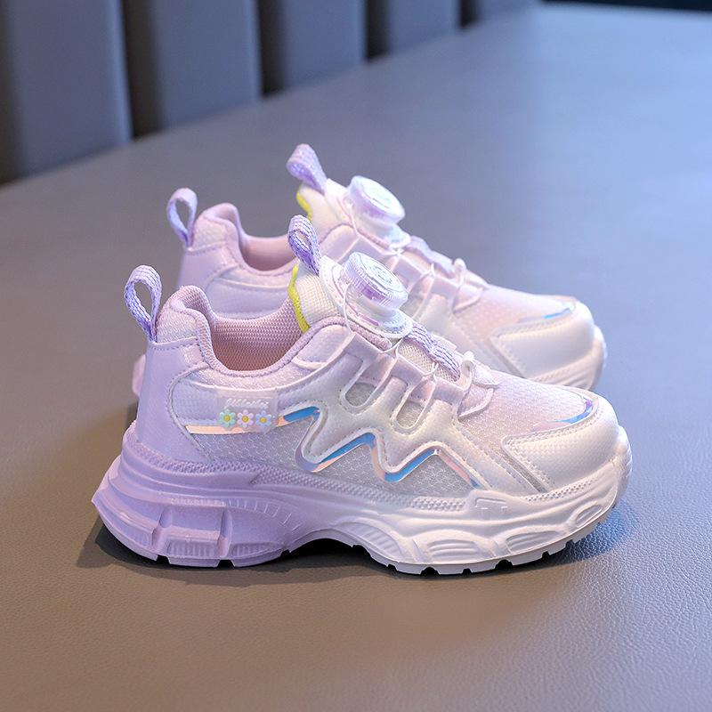 Girls' sneakers 2025 spring new breathable running children's shoes spin button girl princess dad mesh shoes