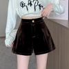 Gold Velvet High-Waist A-Line Bootcut Shorts, Autumn/Winter 2025 Collection - Slimming, Casual, Wide-Leg Design