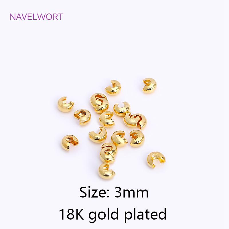 

18K Gold Plated Open Crimp Beads Covers Brass Stripe Crimp End Beads Stopper DIY Handmade Crafts Accessories For Jewelry 50 pieces