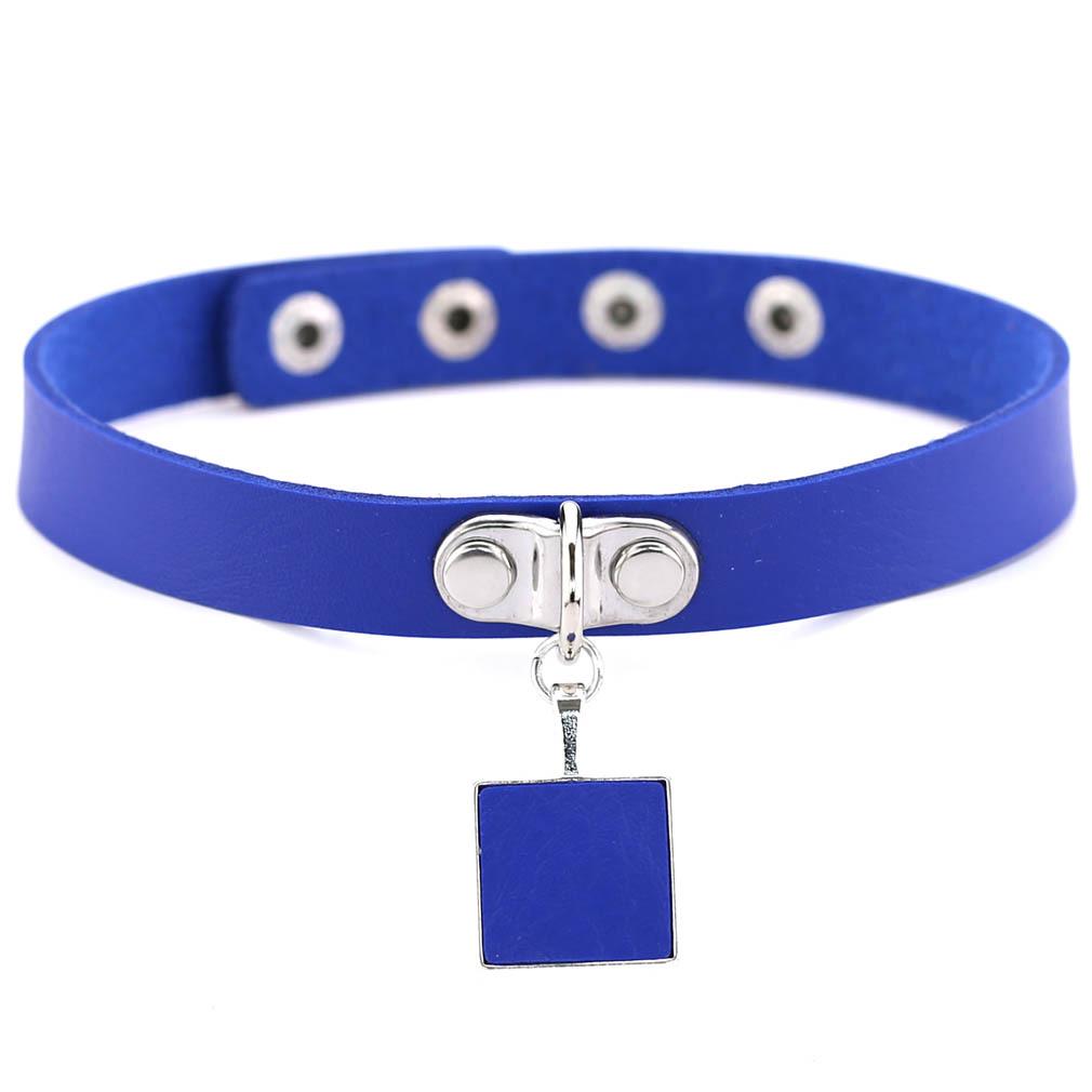 Harajuku Geometric Square Choker, Block Pendant PU Leather Short Clavicle Necklace