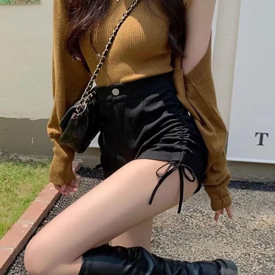 Petite High Waist Women's Summer Slimming A-line Shorts with Side Tie-Up Detail