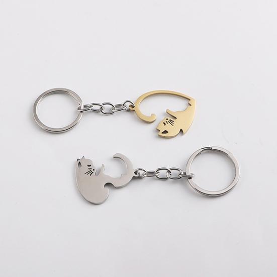Keychain Heart Matching Cat Design Titanium Steel Keychain Pendant Bright Color Key Holder Bags Cars Wallets Accessories