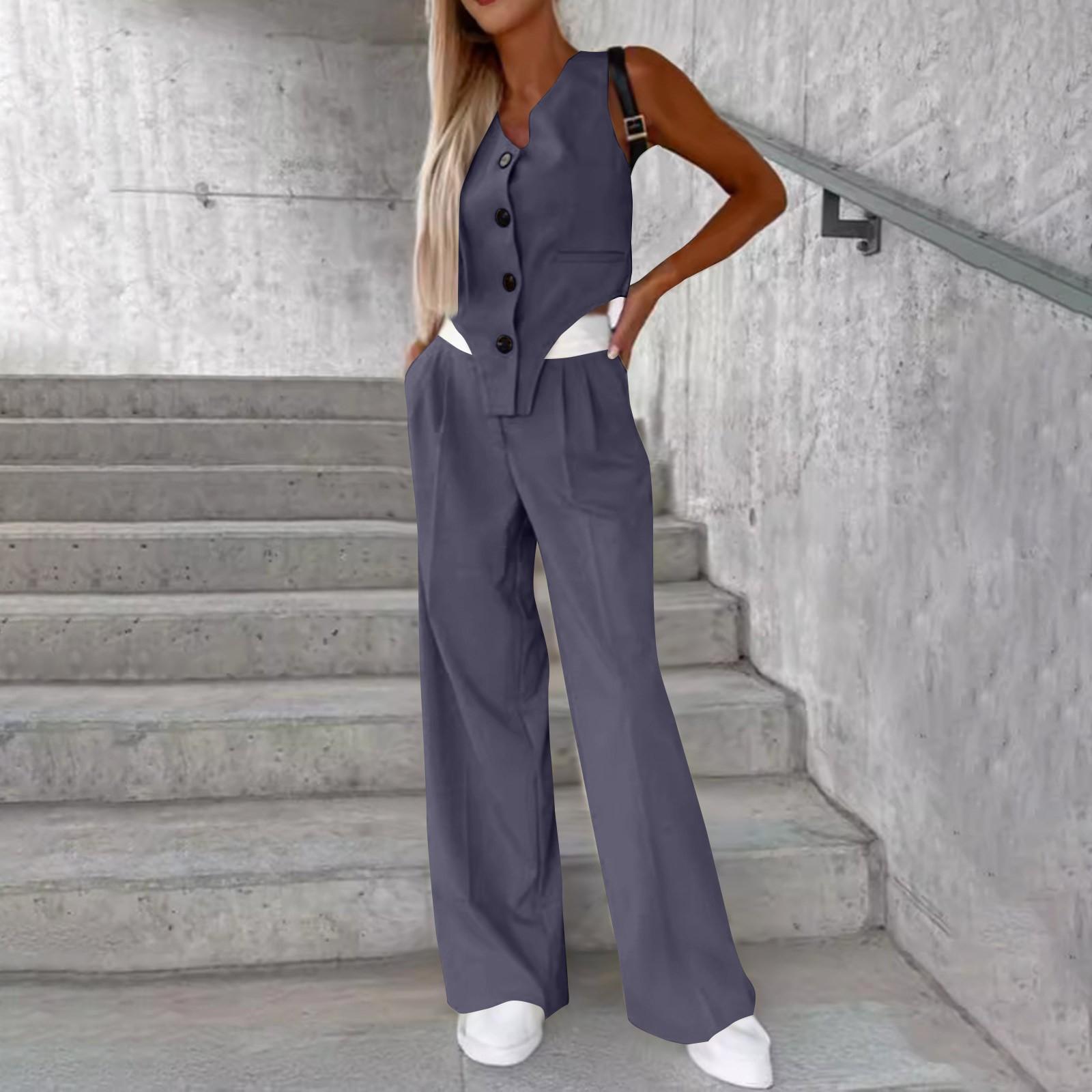 

Женская летняя мода, повседневный жилет на пуговицах, комплект брюк, женская одежда M