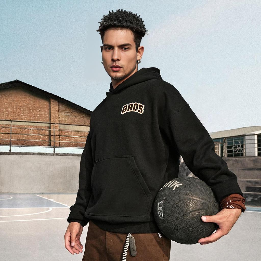 Li Ning Basketball Series Hooded Loose Letter Pullover Long Sleeve Fleece Sweatshirt Men Sweatshirt Black AWDU503-1