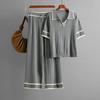 suit new summer dress olo collar short sleeve fashion casual loose high waist knitted two-piece set